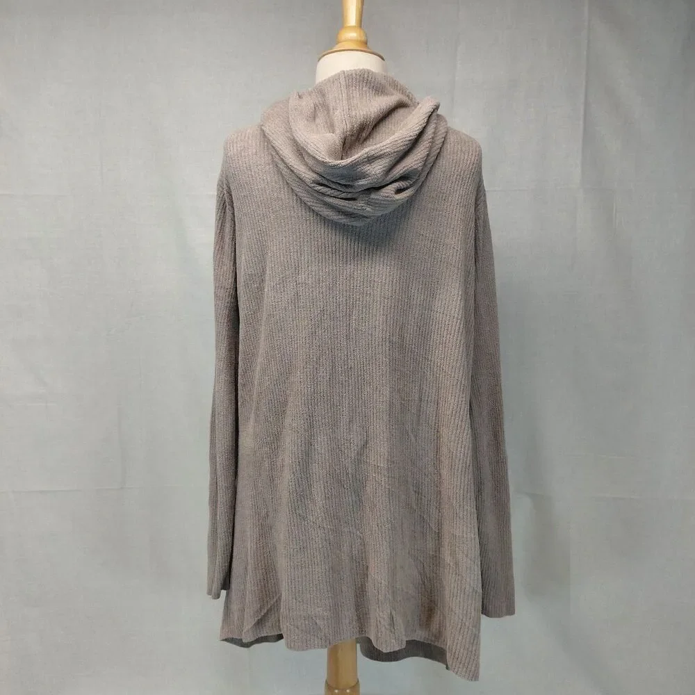 Barefoot Dreams CozyChic Ultra Lite taupe hooded open front cardigan SZ 3XL - Picture 8 of 11